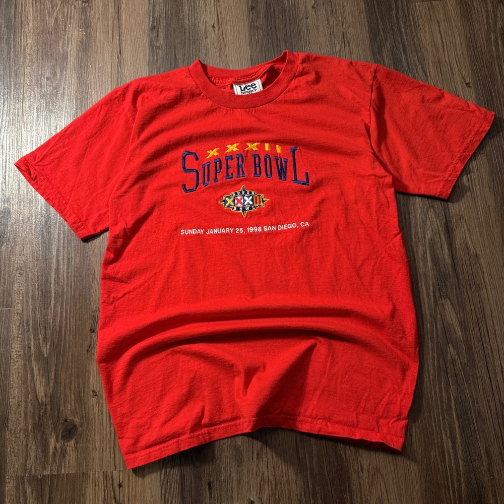 Vintage 1998 Super Bowl XXXII Lee Sport Red‎ Graphic T-Shirt Mens Medium NFL